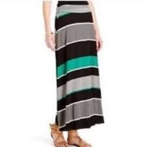 Striped Maxi Skirt Womens Small Stretch Black Green Long Skirt Comfort Casual